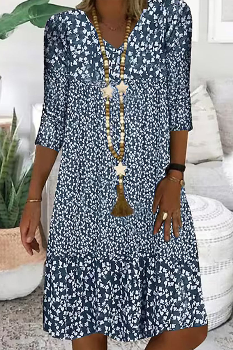 Kaynafashions - Casual Print V Neck A Line Dresses