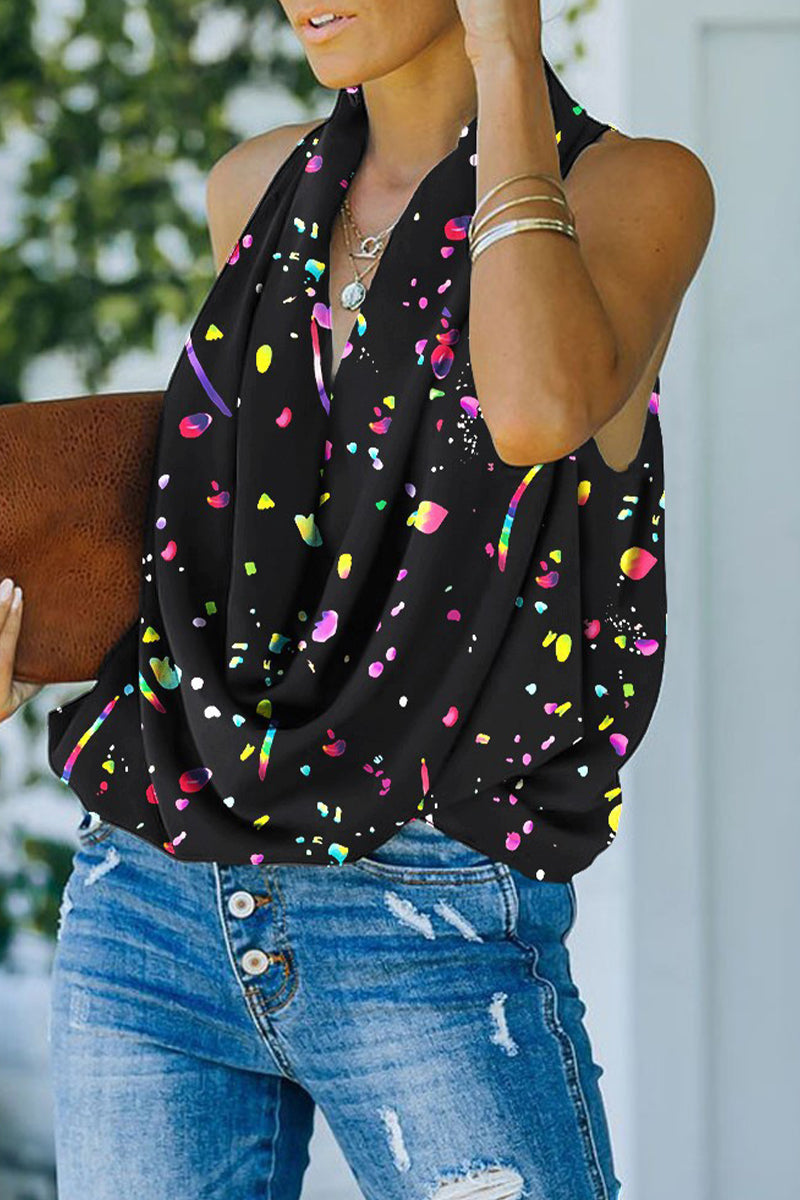 Kaynafashions - Sweet Elegant Print Scarf Collar Tops