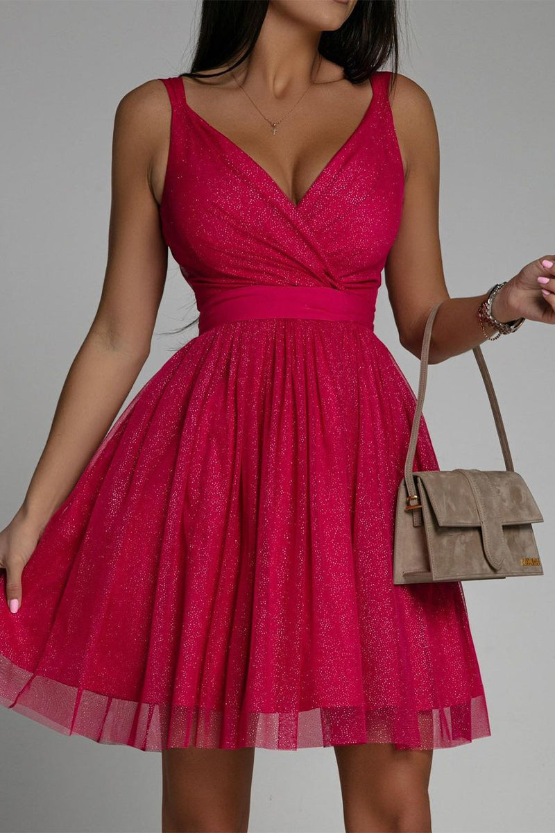 Kaynafashions - Sexy Elegant Print Mesh V Neck Evening Dress Dresses(3 Colors)