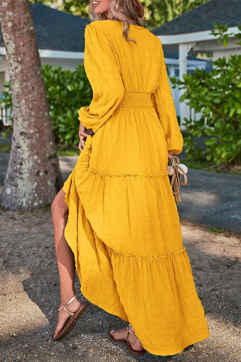 Kaynafashions - Casual Vacation Solid Fold V Neck A Line Dresses