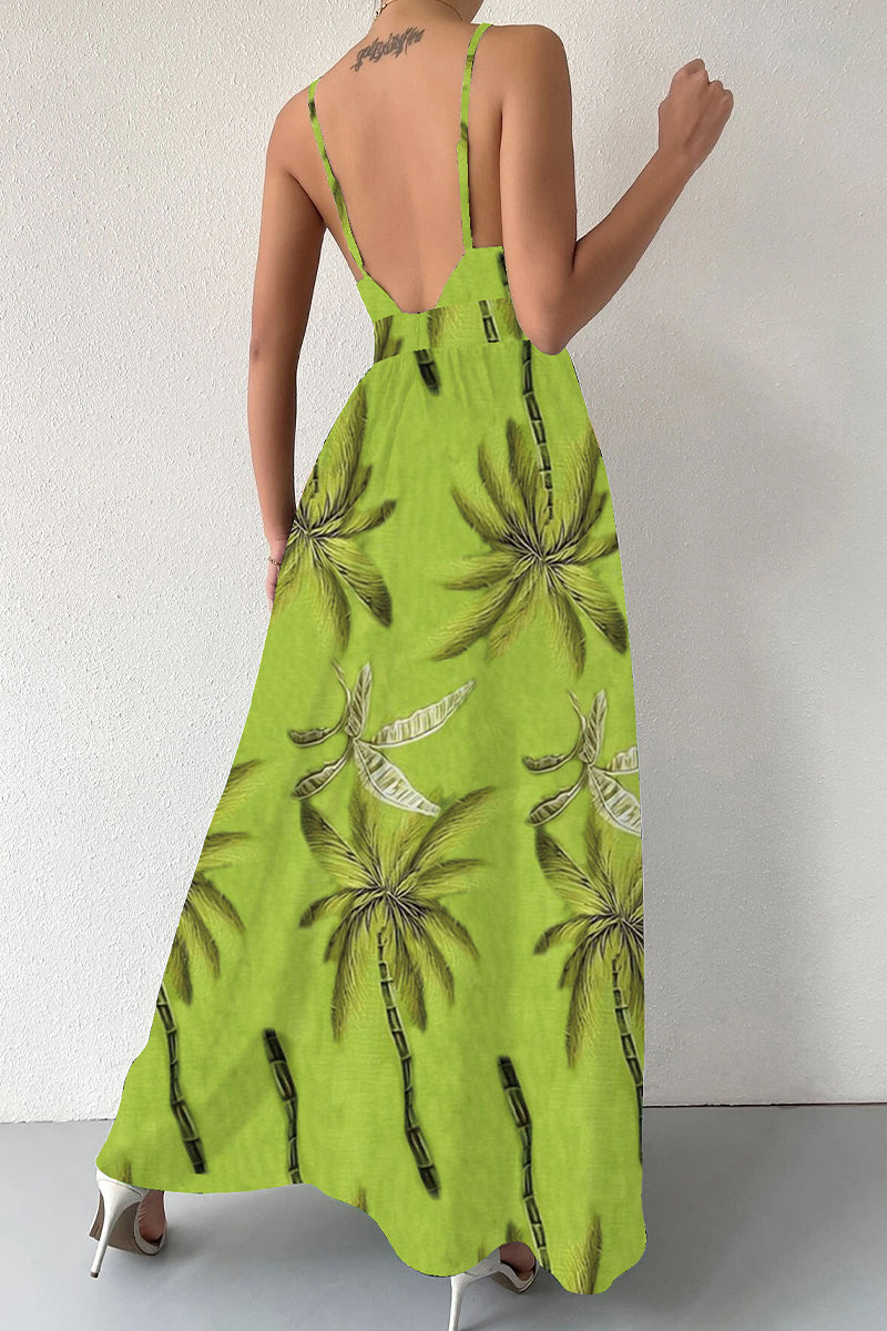 Kaynafashions - Elegant Floral Draw String V Neck Sling Dress Dresses(6 Colors)