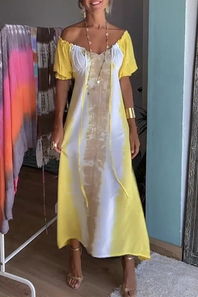 Kaynafashions - Sexy Print Frenulum V Neck Irregular Dress Dresses