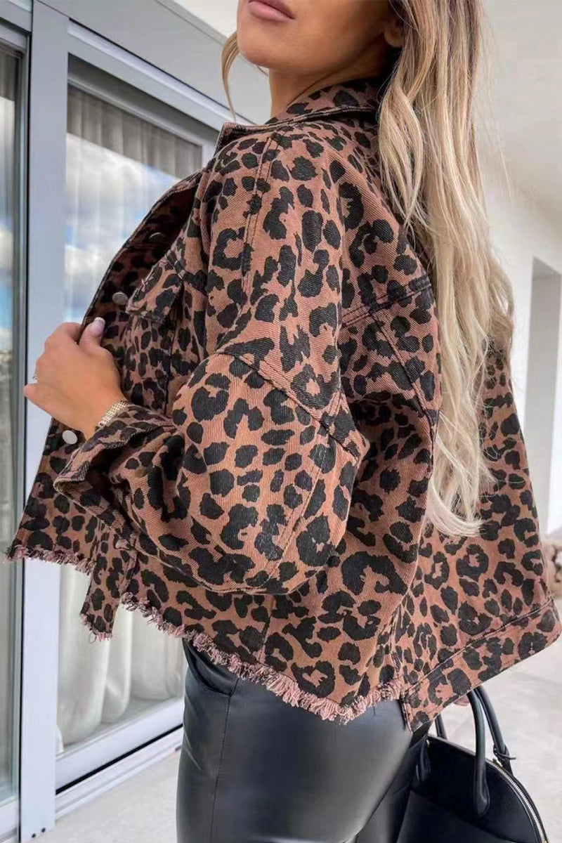 Kaynafashions - Animal Print Printing Turndown Collar Outerwear