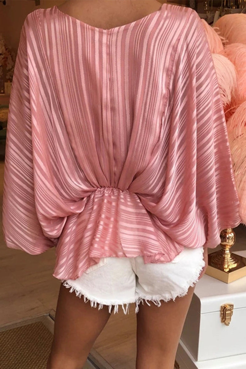 Kaynafashions - Elegant Striped Patchwork V Neck High Waist Tops(5 Colors)