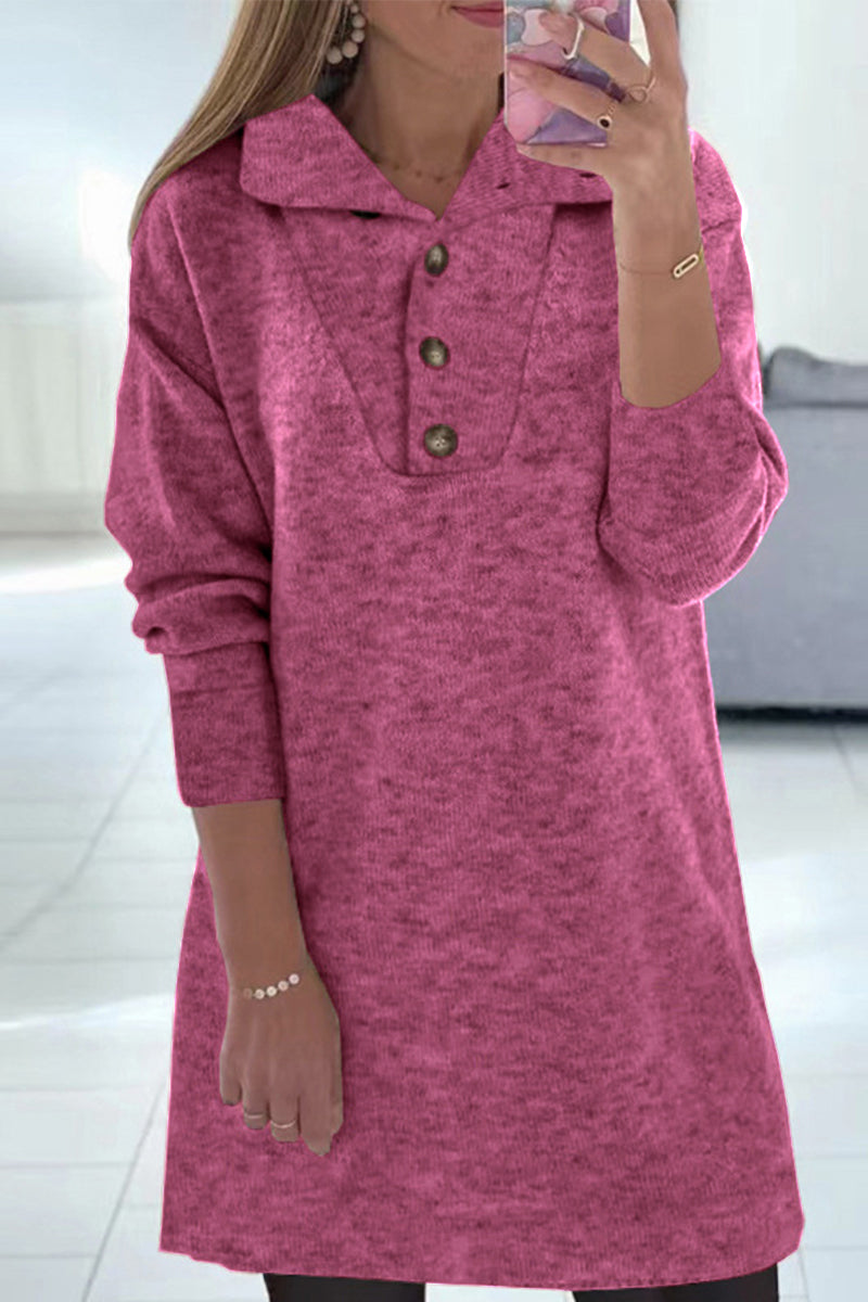 Kaynafashions - Casual Solid Buttons Turndown Collar Princess Dresses(4 Colors)