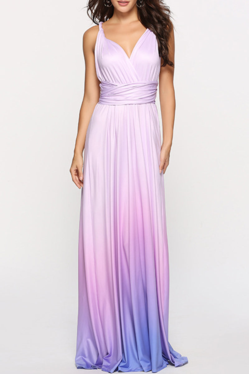 Kaynafashions - Sexy Gradual Change Bandage Contrast V Neck Evening Dress Dresses