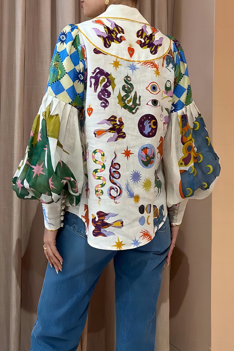 Kaynafashions - Casual Print Turndown Collar Tops