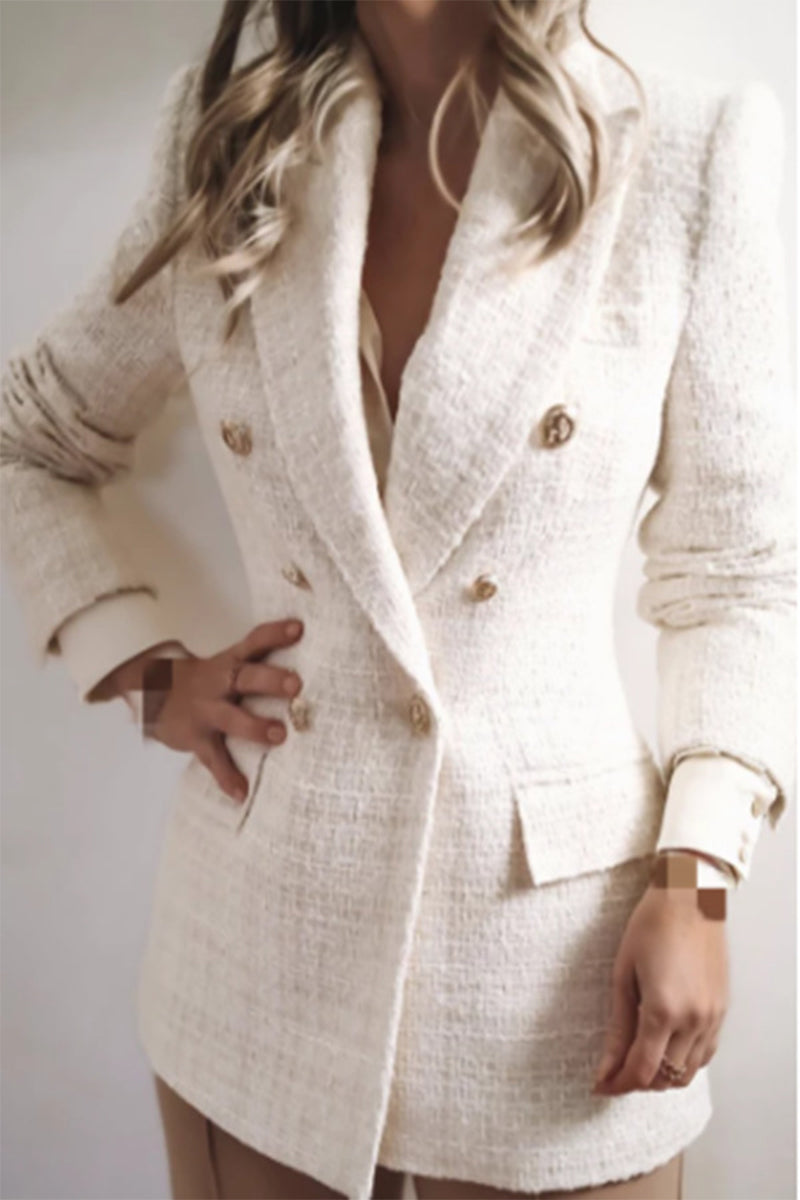 Kaynafashions - Work British Style Solid Buttons Turn-back Collar Outerwear