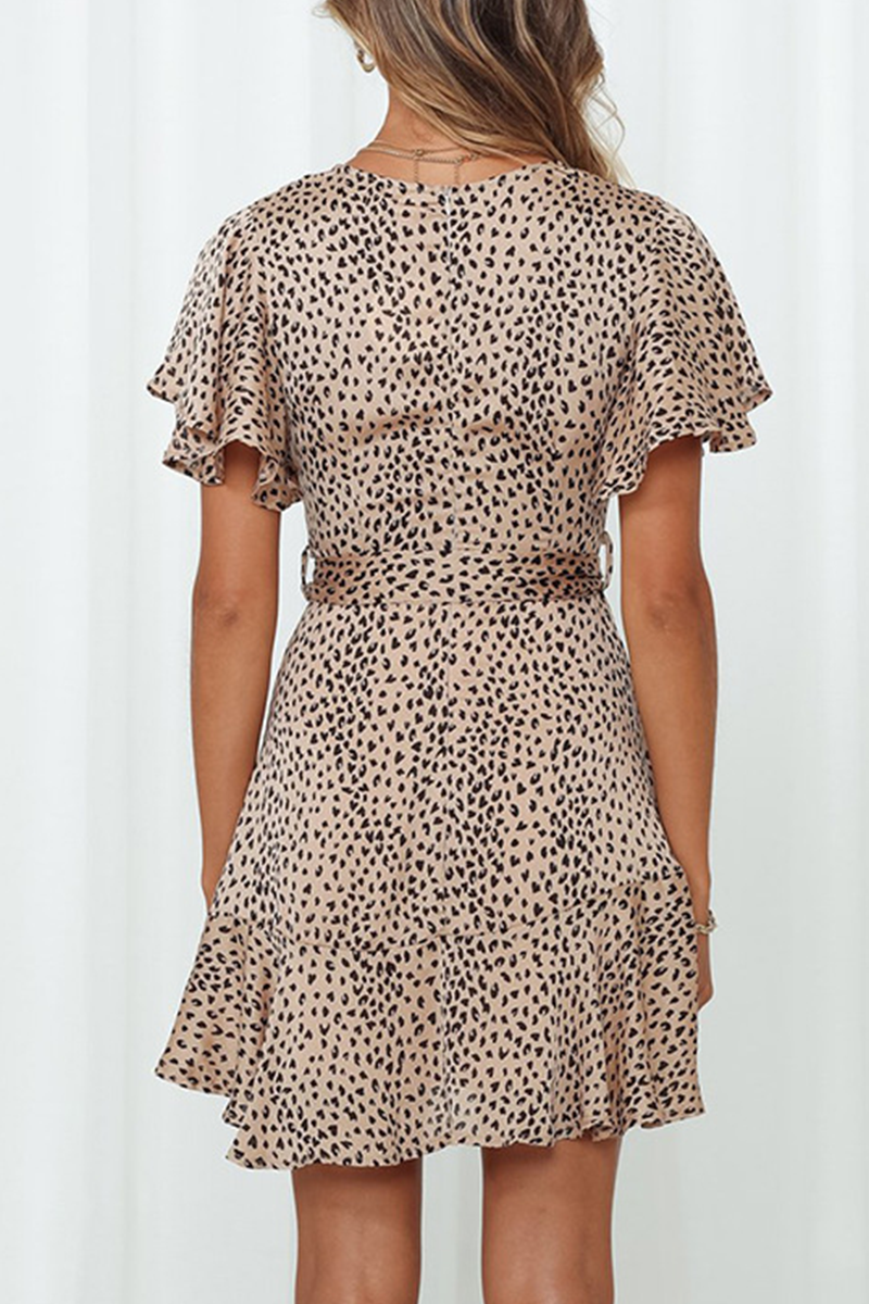 Kaynafashions - Fashion Print Patchwork V Neck Cake Skirt Dresses(4 colors)