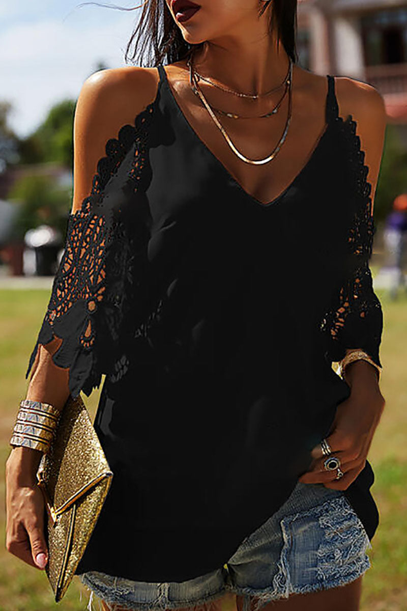 Kaynafashions - Fashion Casual Solid Patchwork V Neck Tops(3 colors)