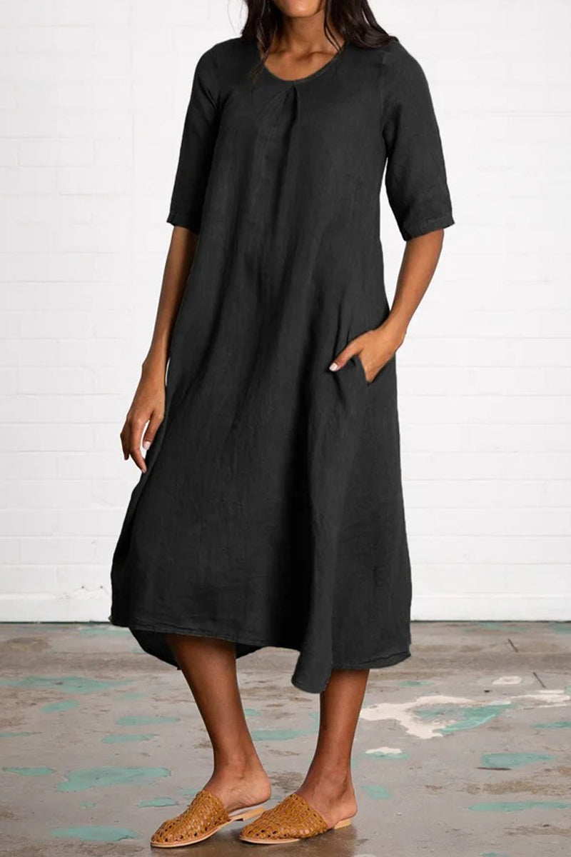 Kaynafashions - Casual Solid Pocket O Neck A Line Dresses