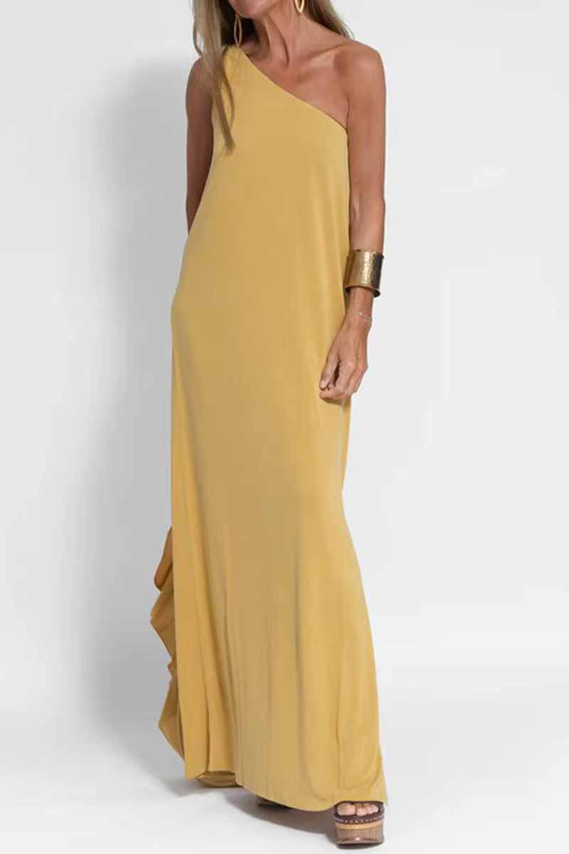 Kaynafashions - Elegant Solid Slit One Shoulder A Line Dresses