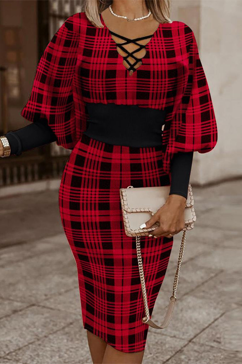 Kaynafashions - Elegant Print Bandage V Neck Wrapped Skirt Dresses