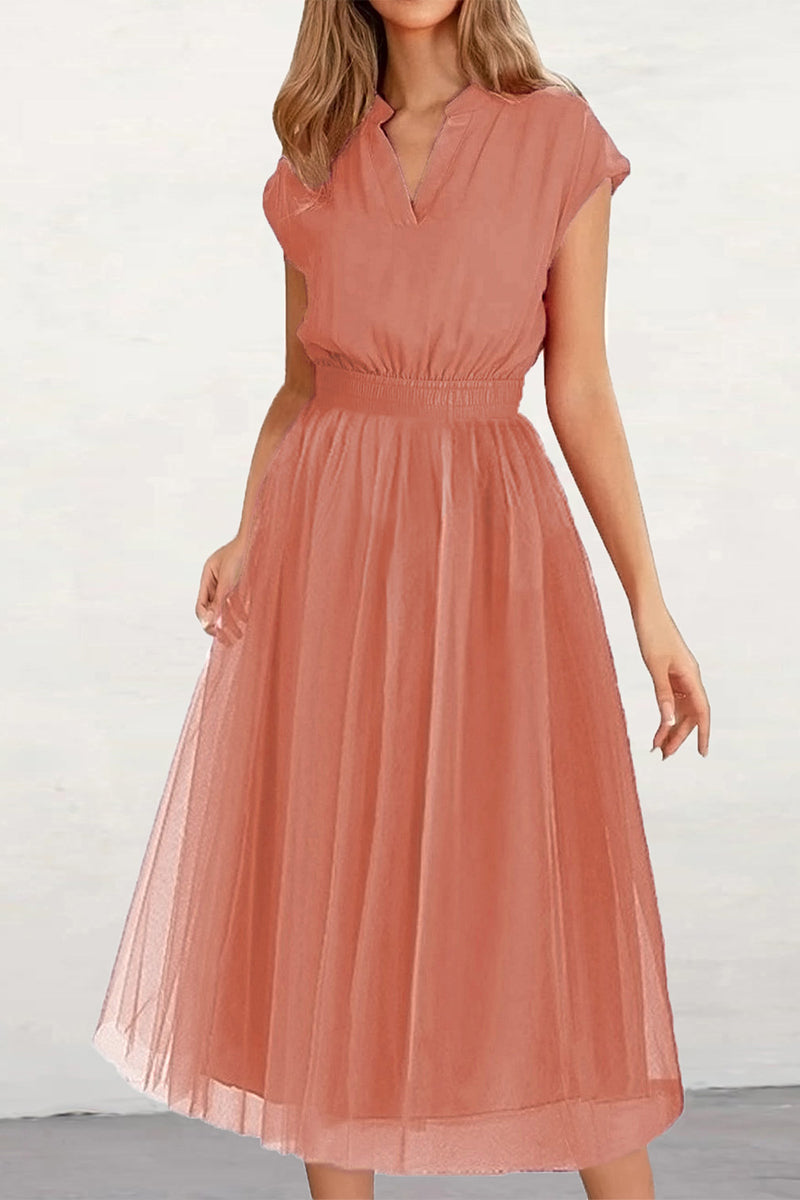 Kaynafashions - Celebrities Elegant Solid Mesh V Neck Princess Dresses