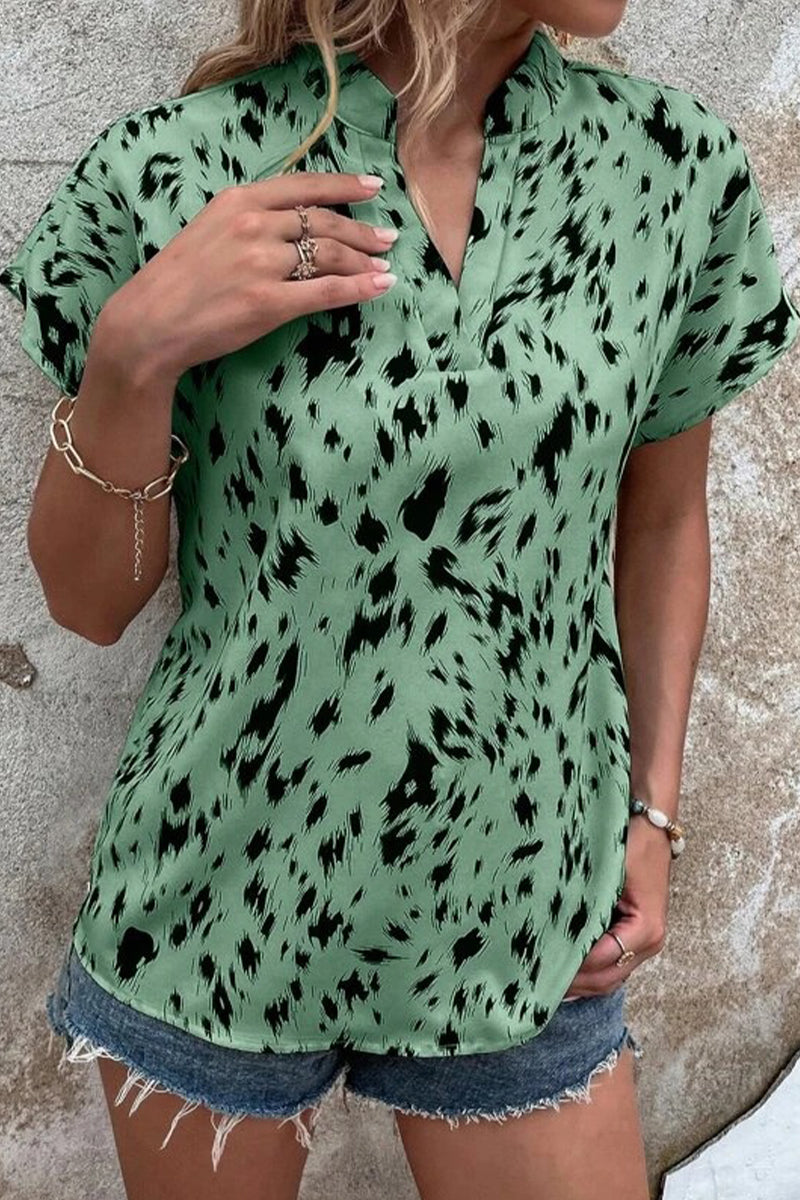 Kaynafashions - Casual Street Print Patchwork V Neck Tops(6 Colors)