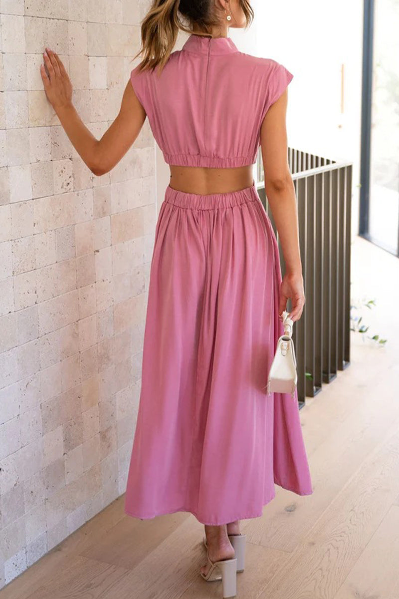 Kaynafashions - Sweet Elegant Solid Hollowed Out Mandarin Collar A Line Dresses(8 Colors)