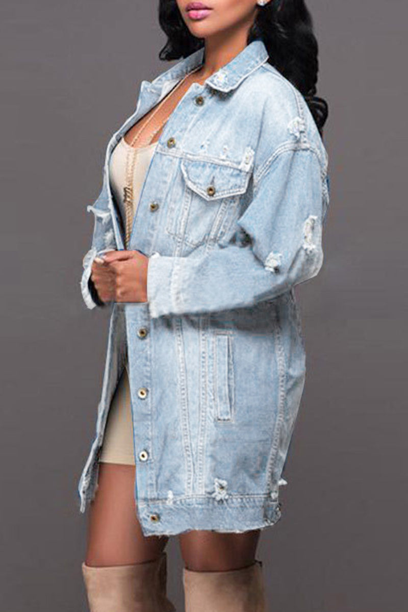 Kaynafashions - Casual Street Solid Buckle Square Collar Outerwear