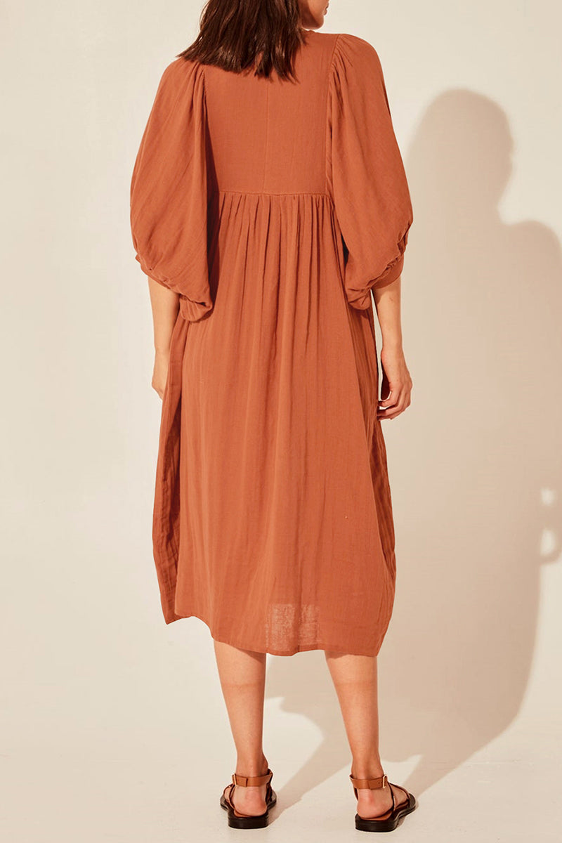 Kaynafashions - Casual Daily Solid Fold O Neck Pleated Dresses(4 Colors)