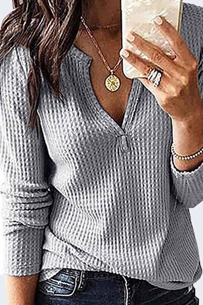 Kaynafashions - Casual Solid V Neck Tops