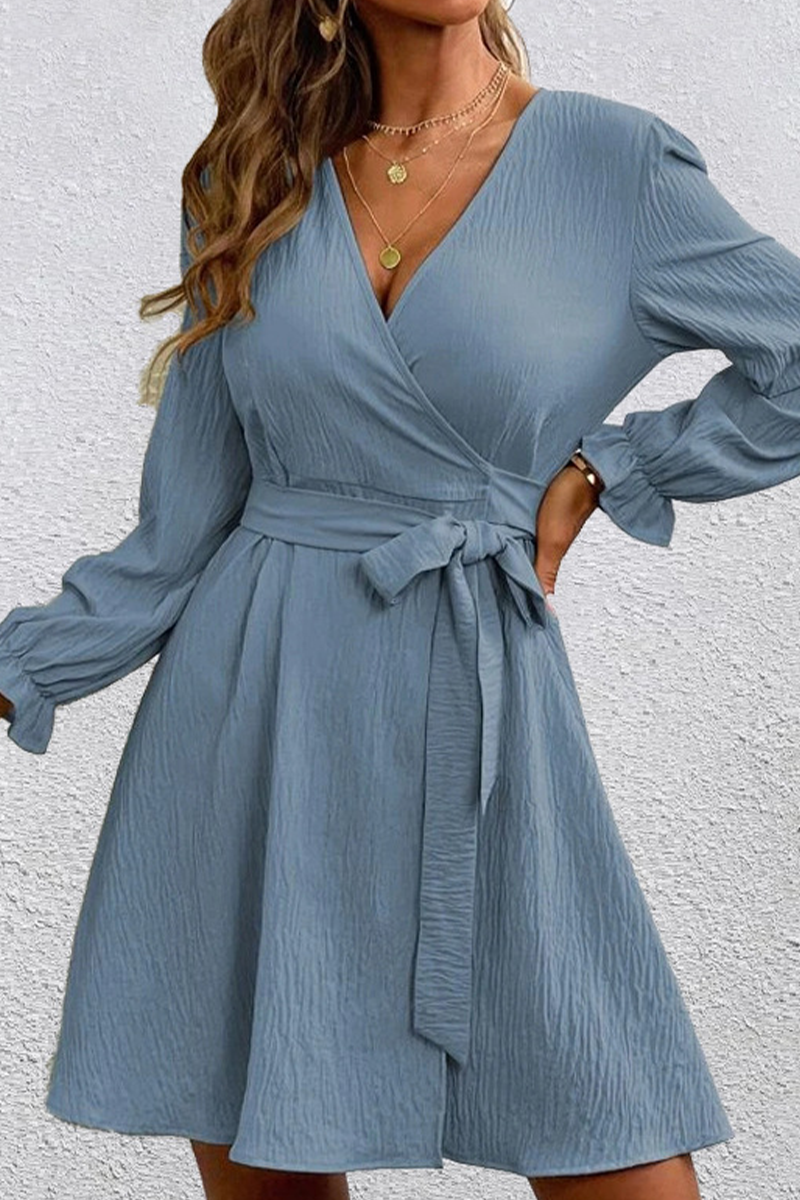 Kaynafashions - Casual Solid Patchwork V Neck Waist Skirt Dresses(4 colors)