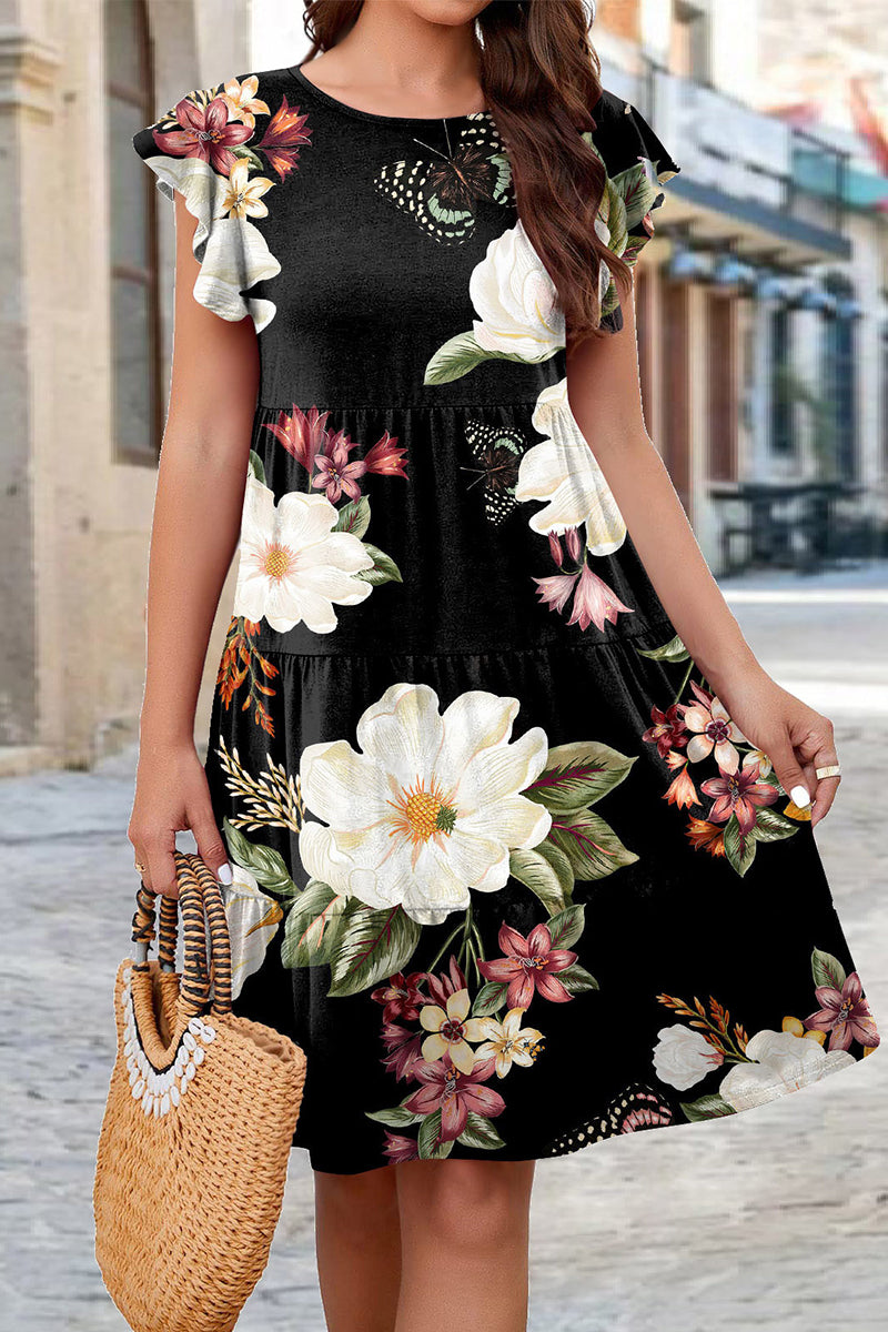 Kaynafashions - Elegant Floral Patchwork O Neck A Line Dresses