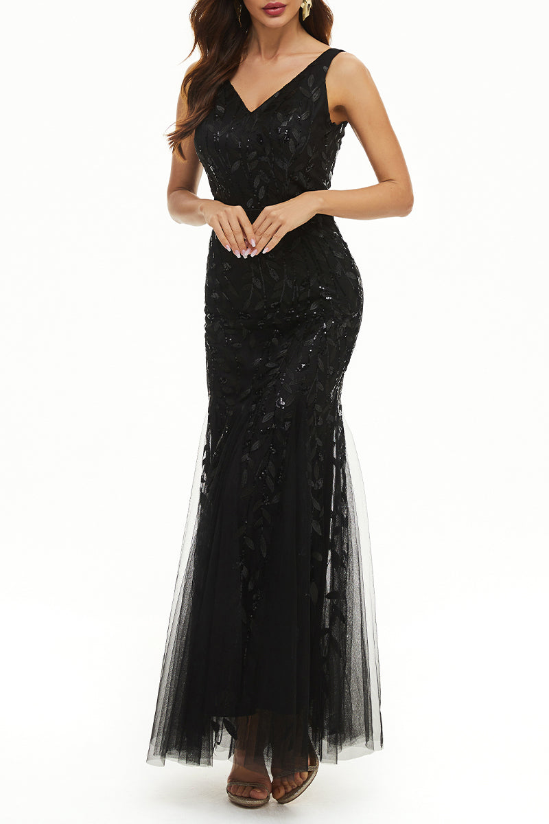 Kaynafashions - Elegant Formal Patchwork Embroidered V Neck Evening Dress Dresses(10 Colors)