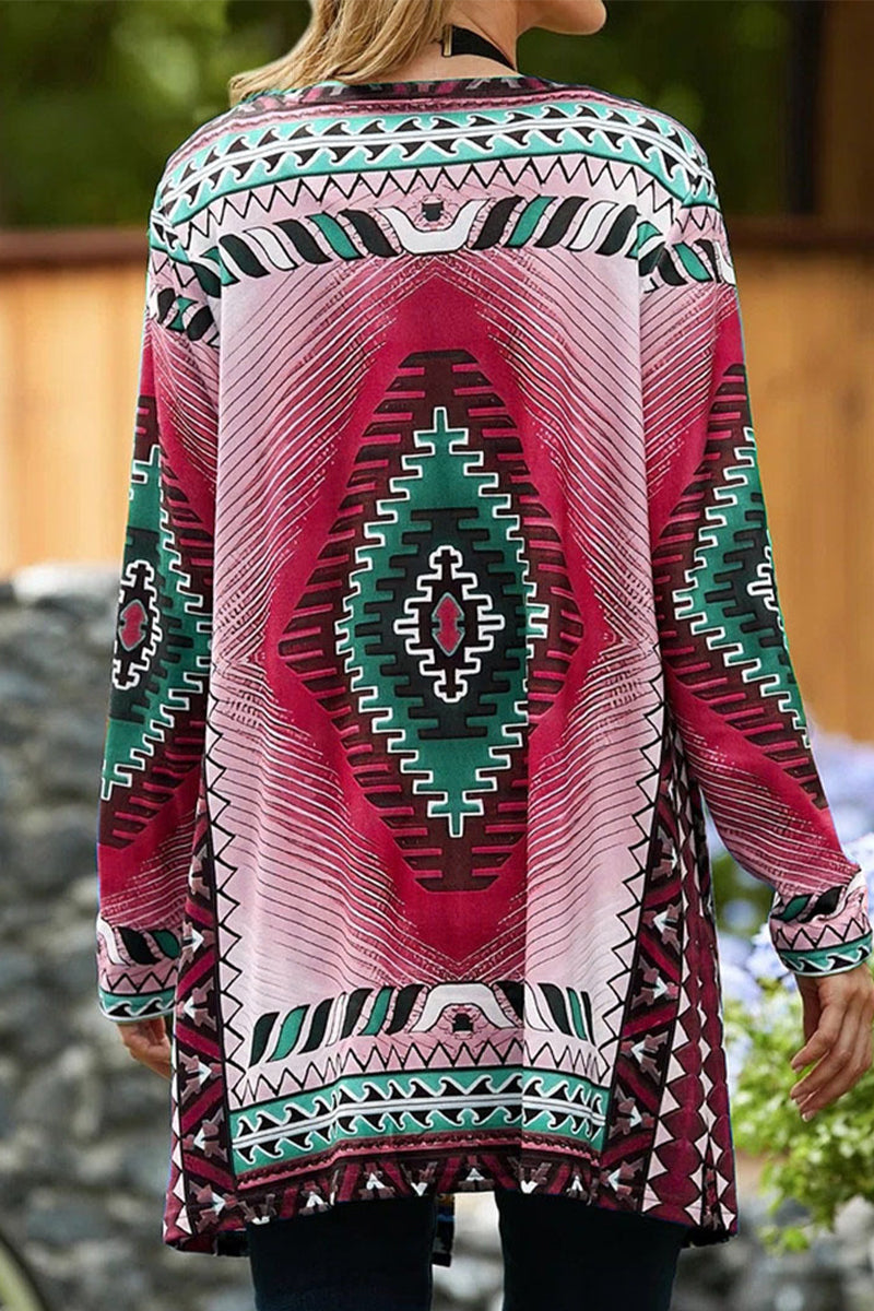 Kaynafashions - Casual College Geometric Printing Cardigan Collar Outerwear