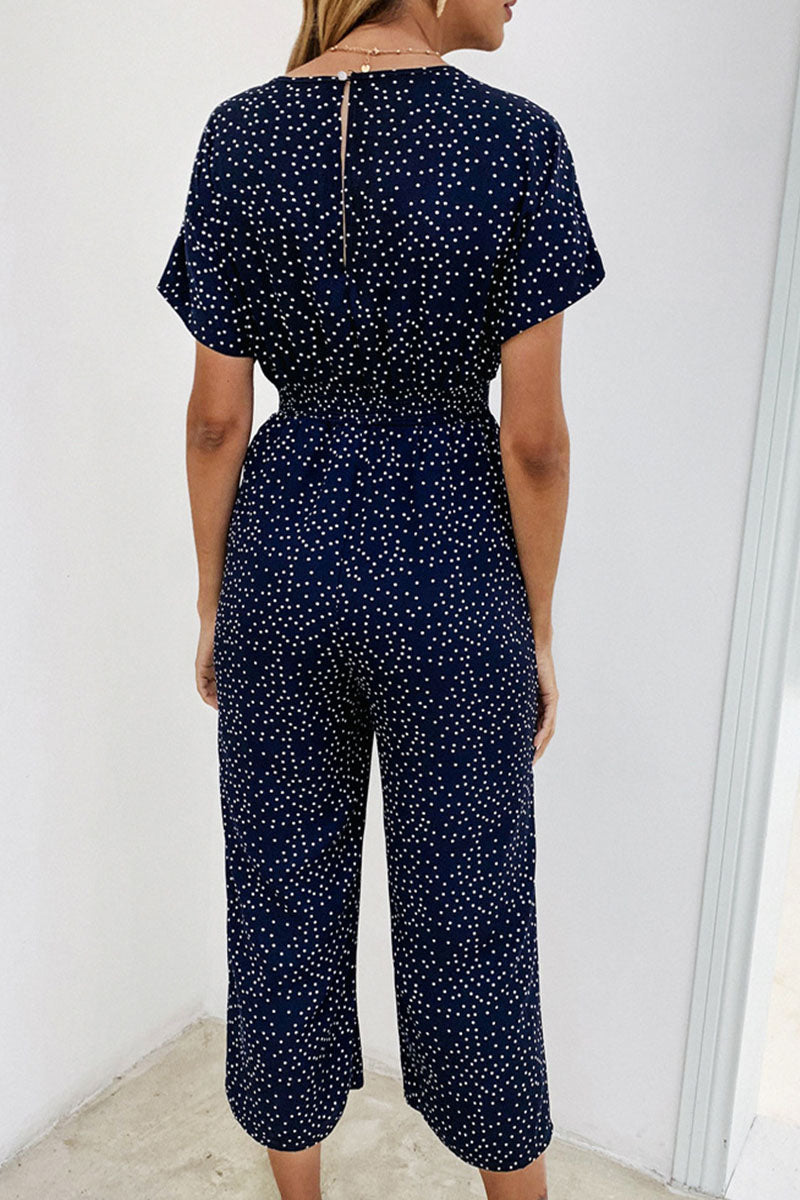 Kaynafashions - Fashion Casual Dot Patchwork V Neck Loose Jumpsuits(4 Colors)