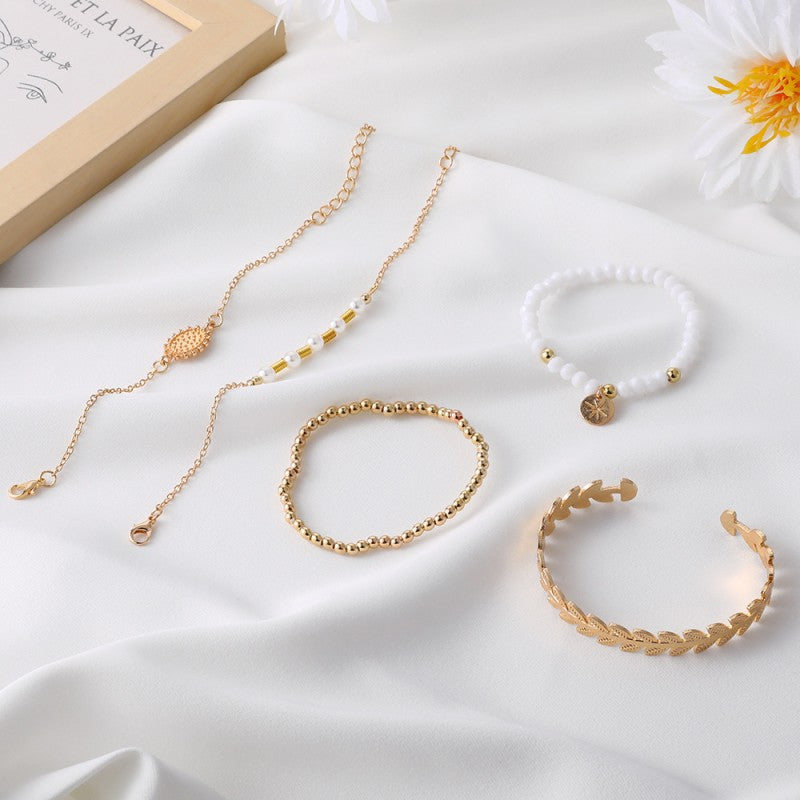 Kaynafashions - Daily Vintage Solid Pearl Bracelets Five Piece Set