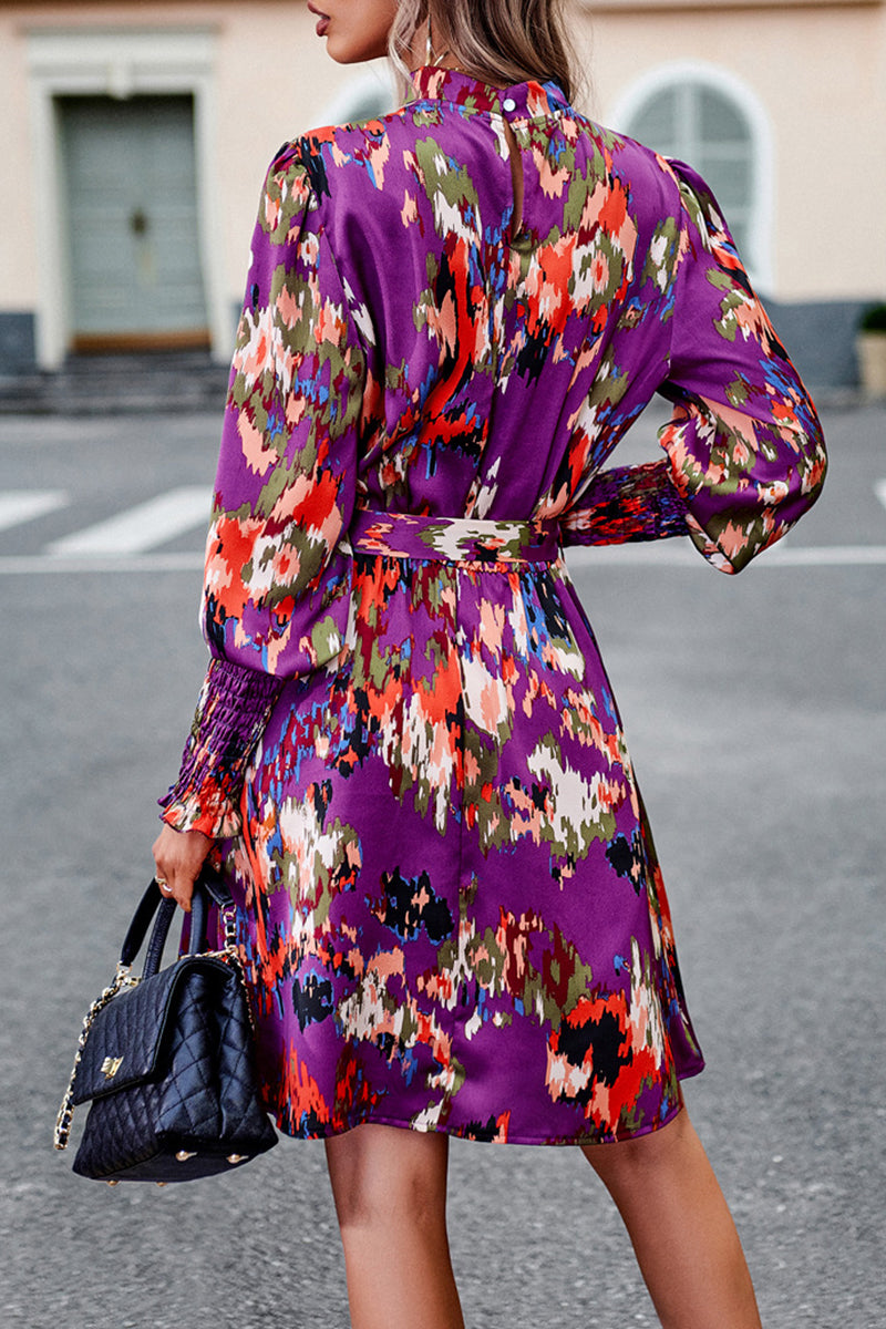 Kaynafashions - Elegant College Geometric Print Bandage Half A Turtleneck A Line Dresses