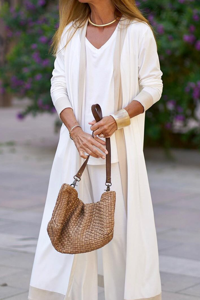 Kaynafashions - Casual Elegant Contrast V Neck Long Sleeve Three Pieces(5 Colors)