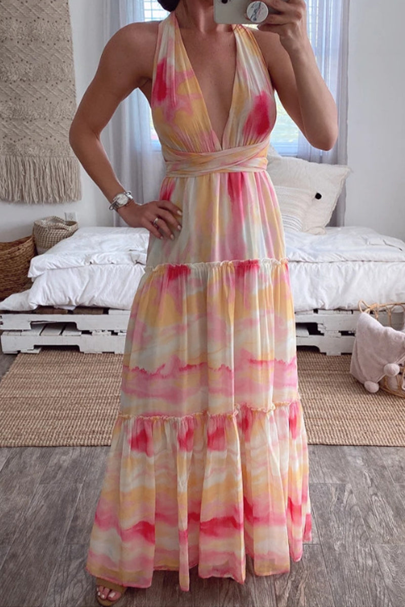 Kaynafashions - Sweet Elegant Print Patchwork Irregular Dress Dresses
