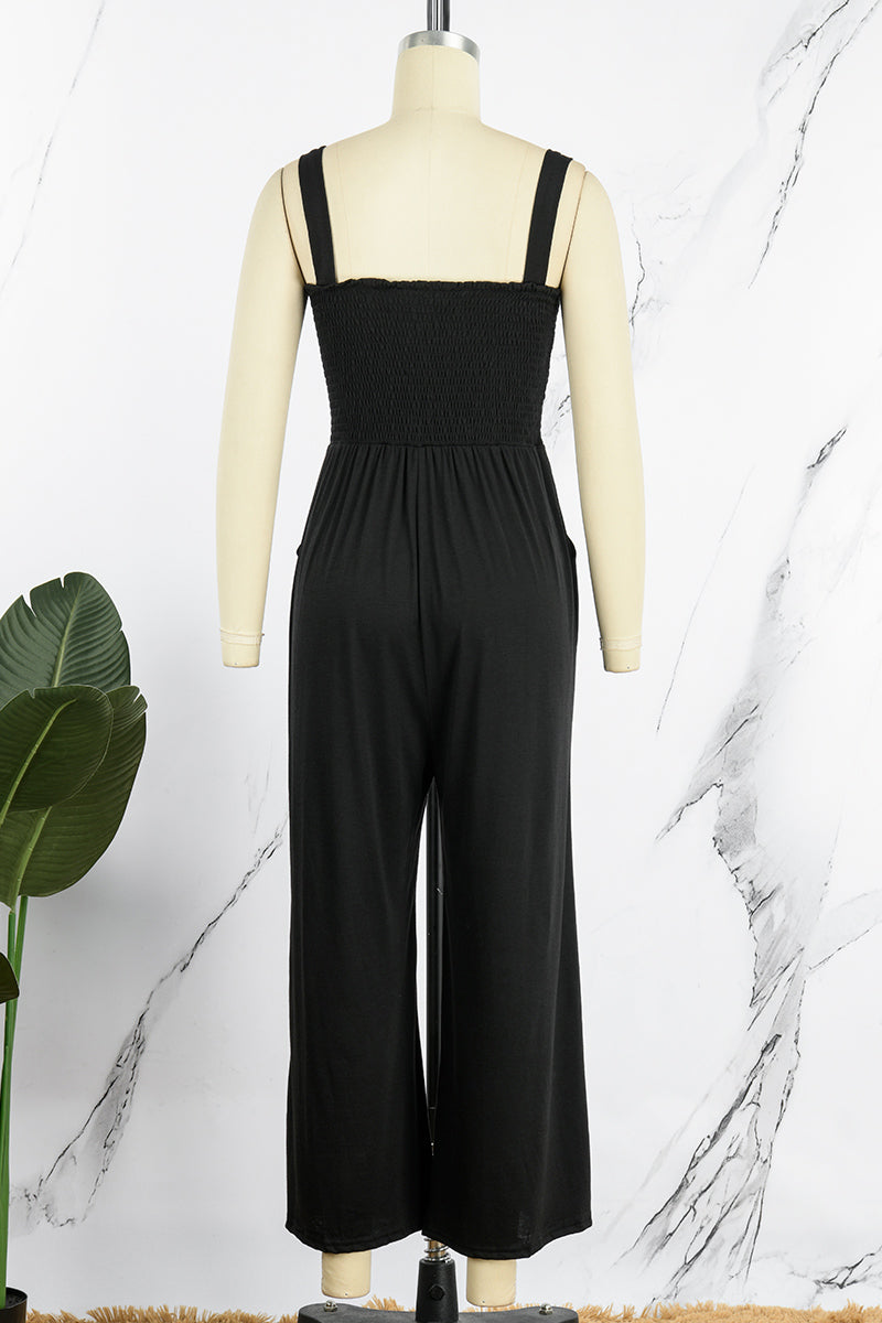 Kaynafashions - Casual Solid Patchwork Square Collar Loose Jumpsuits(6 Colors)