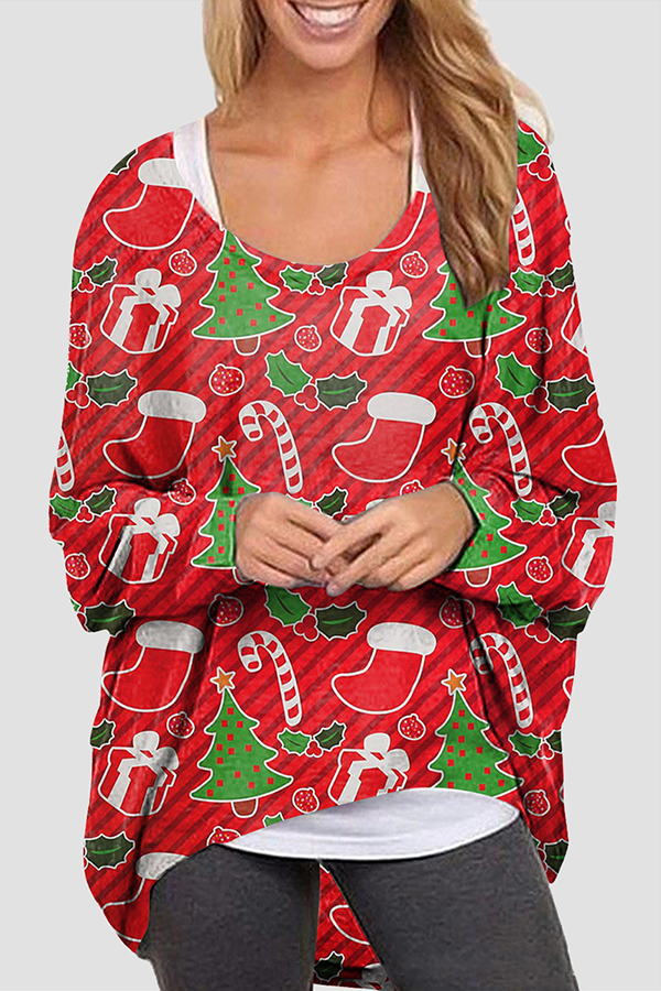 Kaynafashions - Casual Santa Claus Snowman Printed Basic O Neck Tops