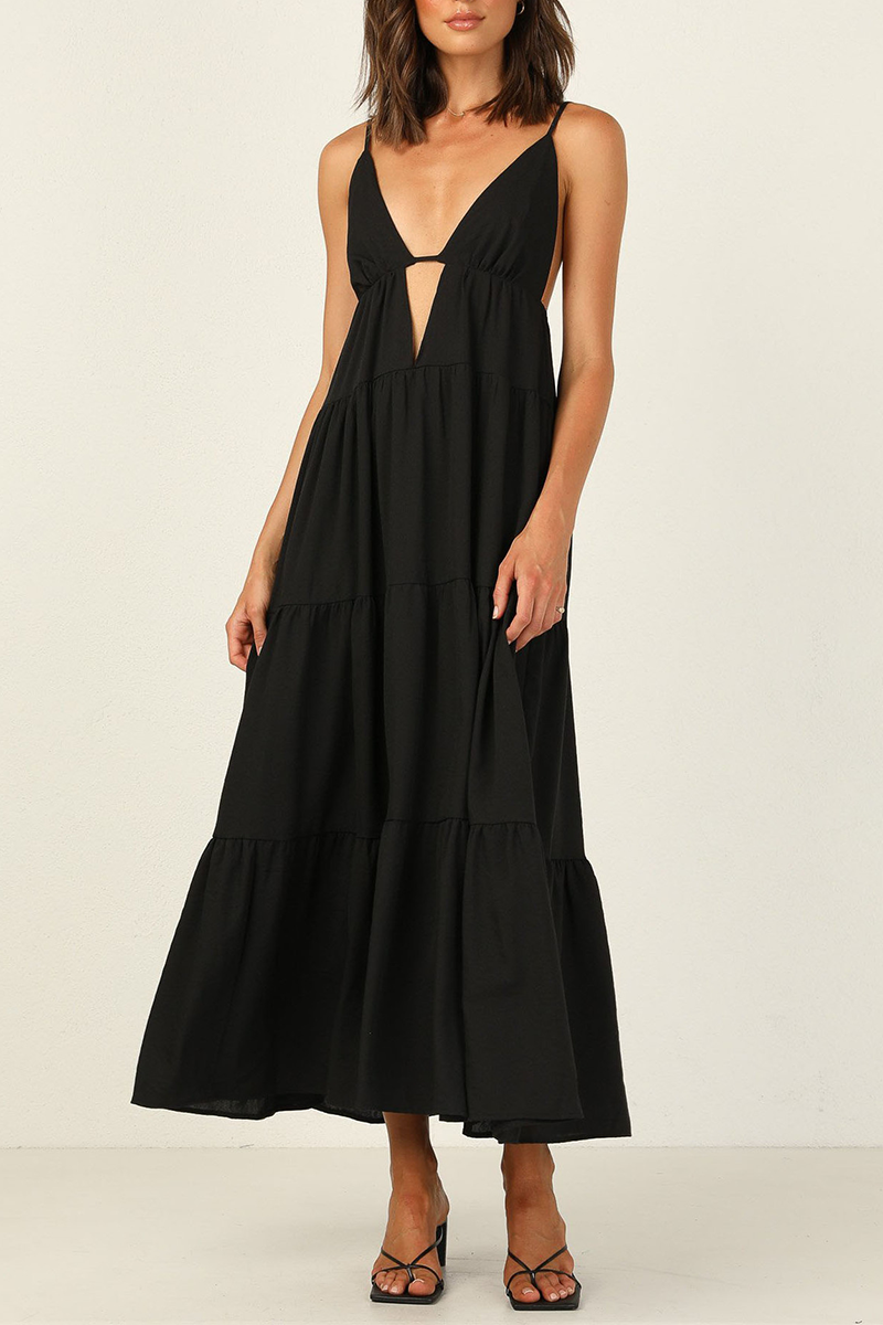 Kaynafashions - Casual Solid Patchwork Spaghetti Strap Waist Skirt Dresses