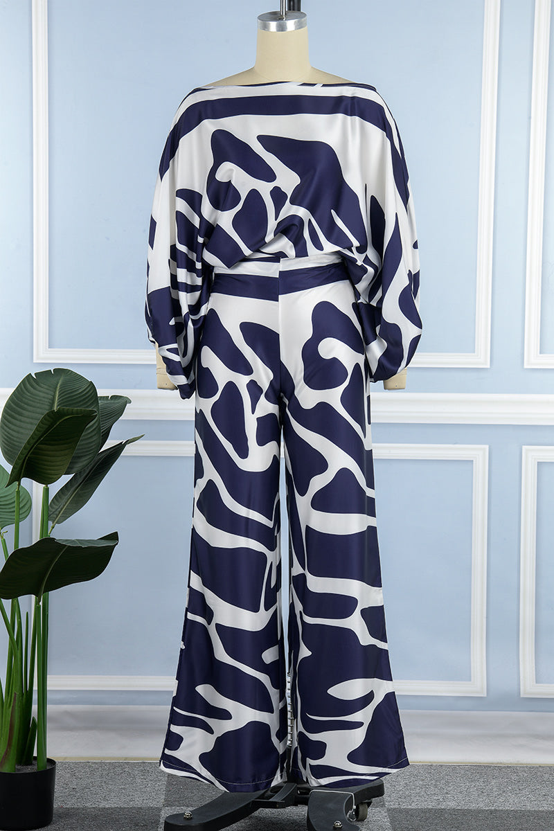 Kaynafashions - Casual Elegant Print Patchwork Off the Shoulder Long Sleeve Two Pieces(13 Colors)