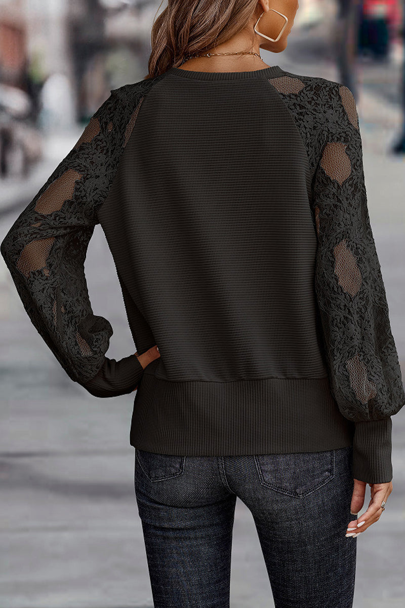 Kaynafashions - Casual Solid Lace V Neck Tops(4 Colors)