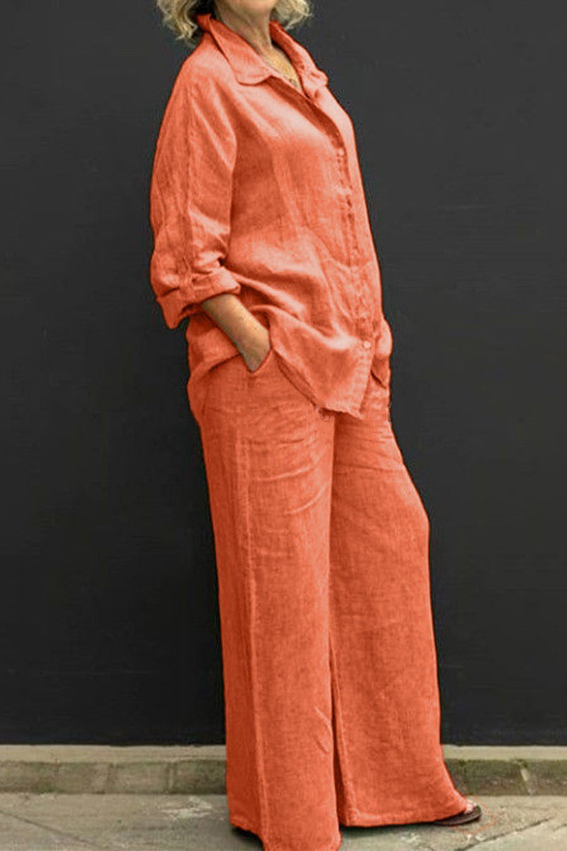 Kaynafashions - Casual Simplicity Solid Pocket Turndown Collar Long Sleeve Two Pieces(8 Colors)