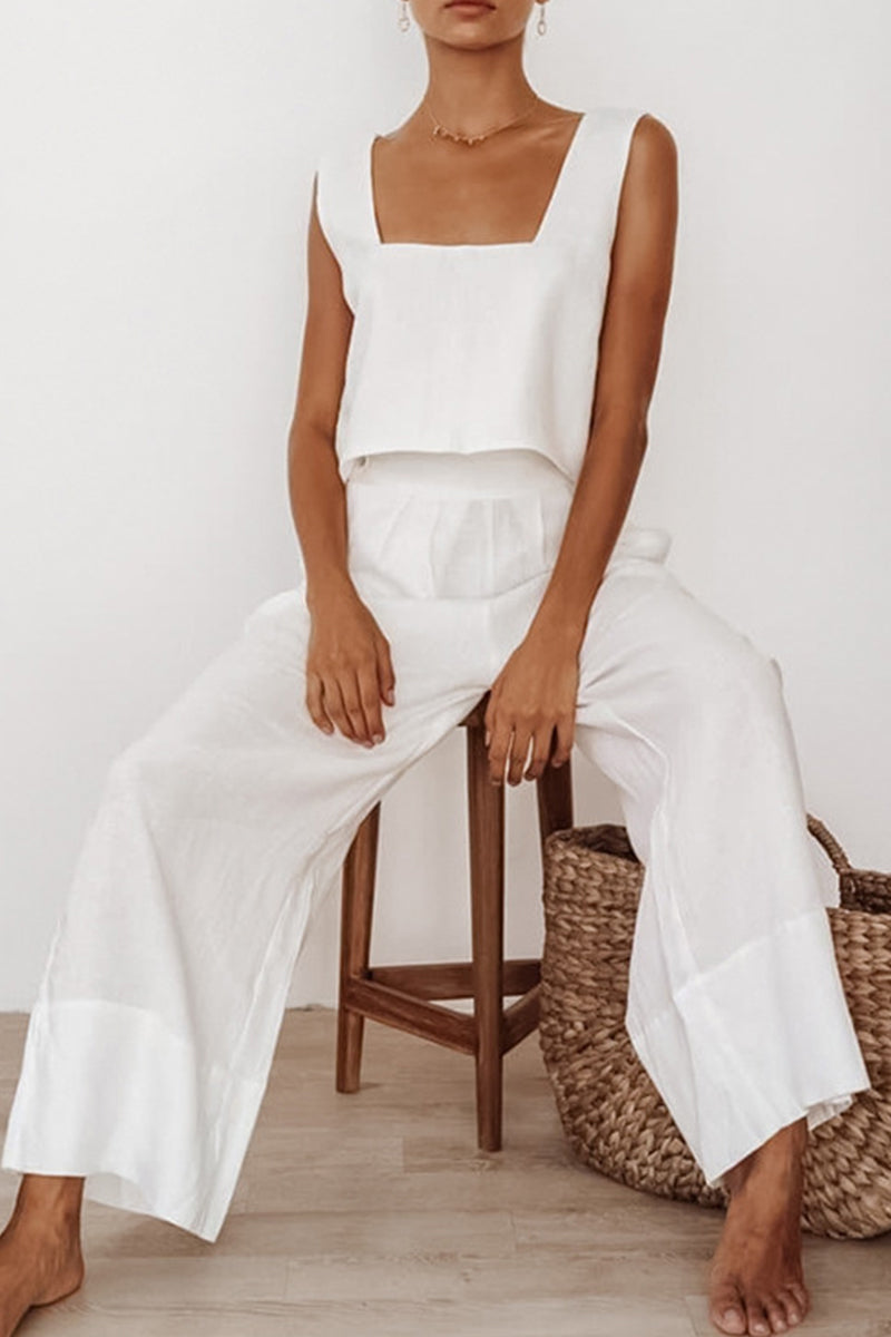 Kaynafashions - Casual Solid With Belt Bright Silk Square Collar Sleeveless Two Pieces