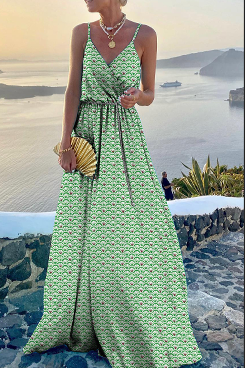 Kaynafashions - Fashion Print Patchwork Spaghetti Strap Cake Skirt Dresses(6 Colors)