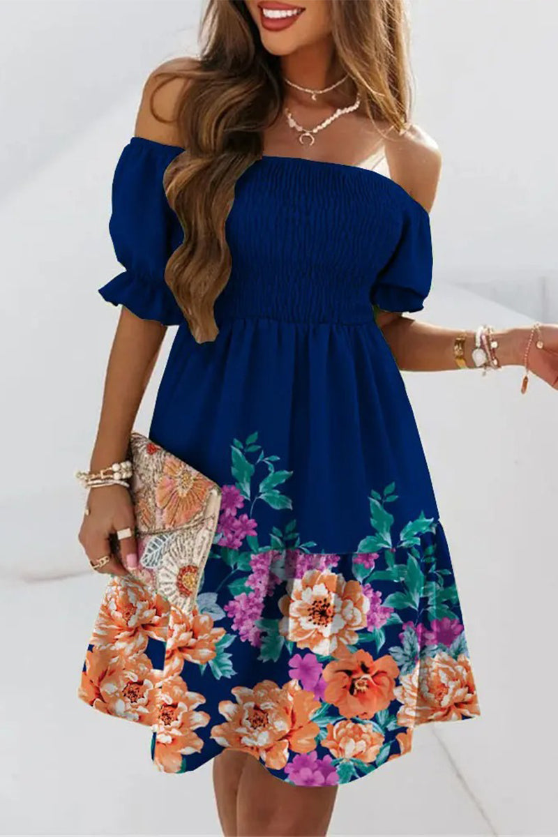 Kaynafashions - Sexy Print Patchwork Off the Shoulder Dresses(8 Colors)