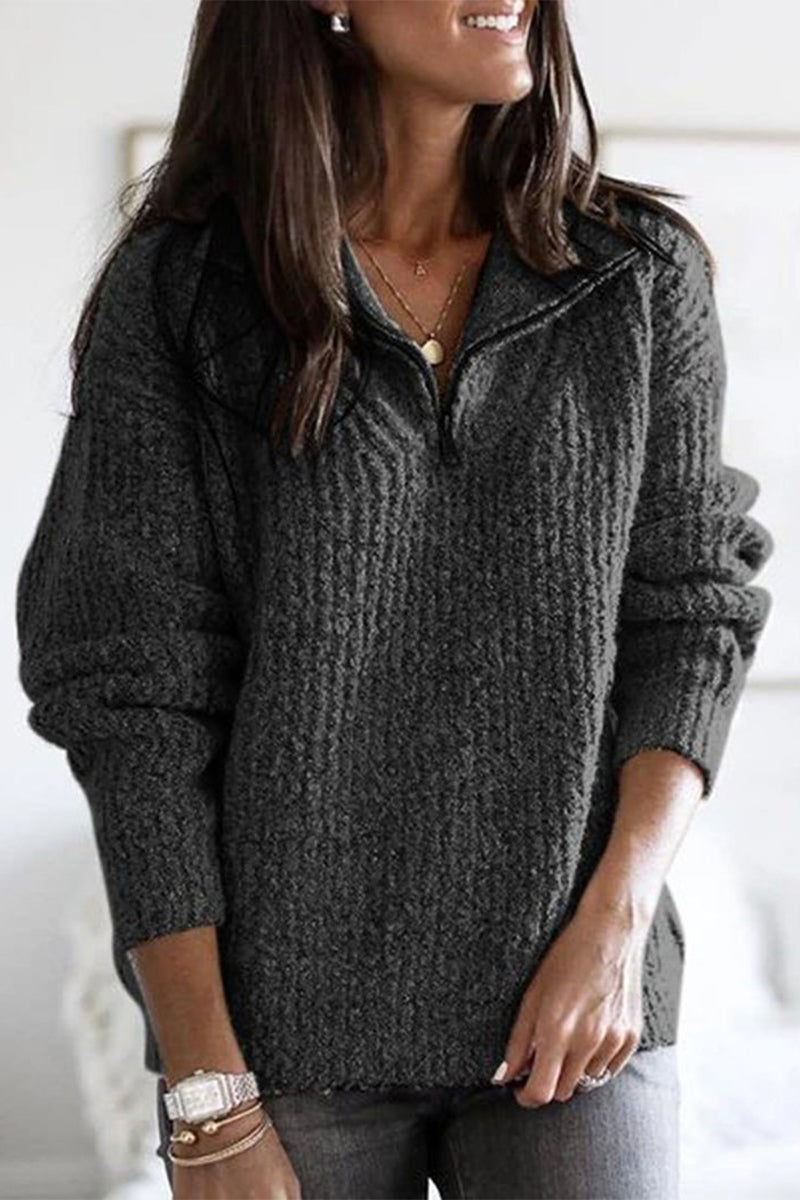 Kaynafashions - Casual Solid Zipper Zipper Collar Sweaters(6 Colors)
