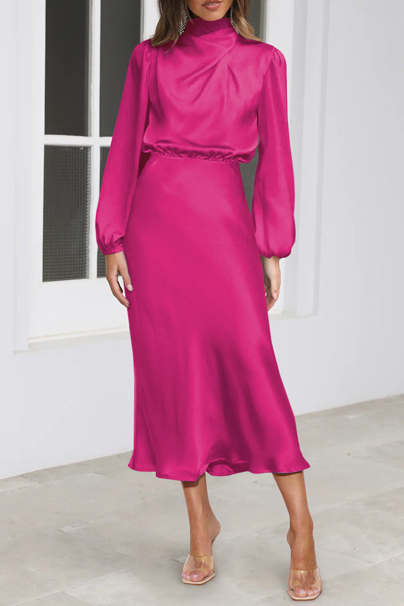 Kaynafashions - Elegant Solid Fold Half A Turtleneck Dresses