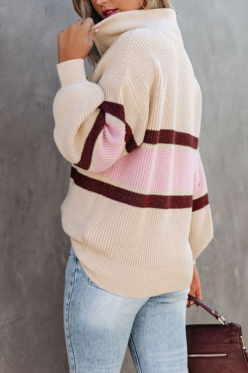 Kaynafashions - Casual Solid Patchwork Zipper Collar Sweaters(5 Colors)