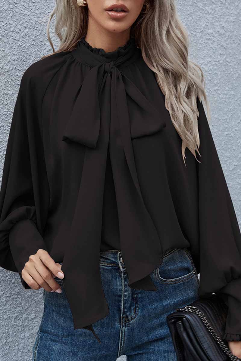 Kaynafashions - Elegant Solid With Bow O Neck Tops