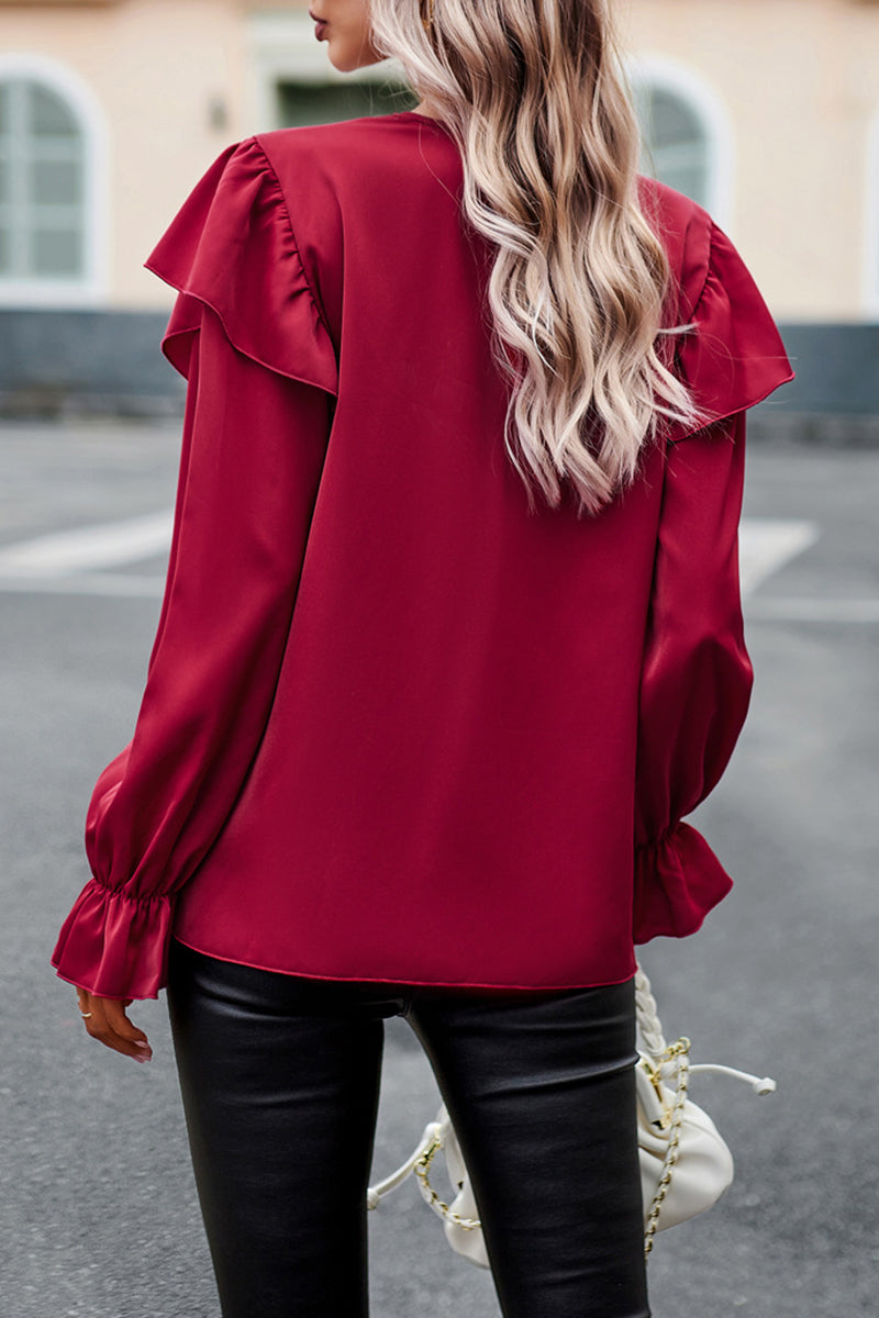 Kaynafashions - Elegant Solid Patchwork V Neck Tops