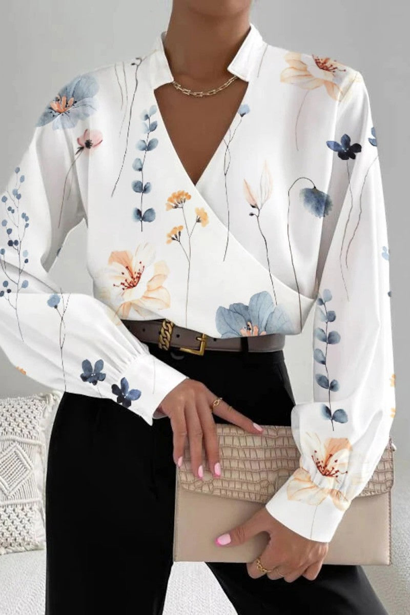 Kaynafashions - Casual Print Patchwork V Neck Tops