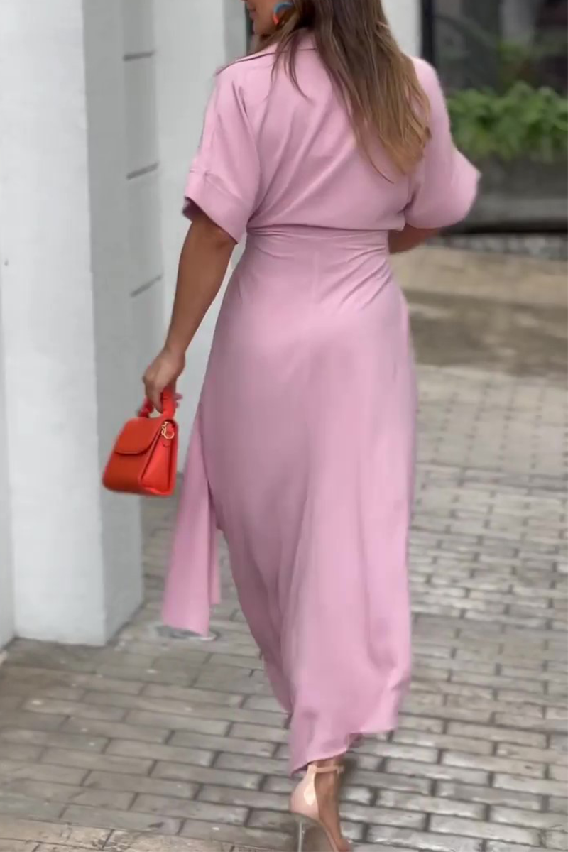 Kaynafashions - Casual Solid Patchwork Turndown Collar Shirt Dress Dresses(4 Colors)