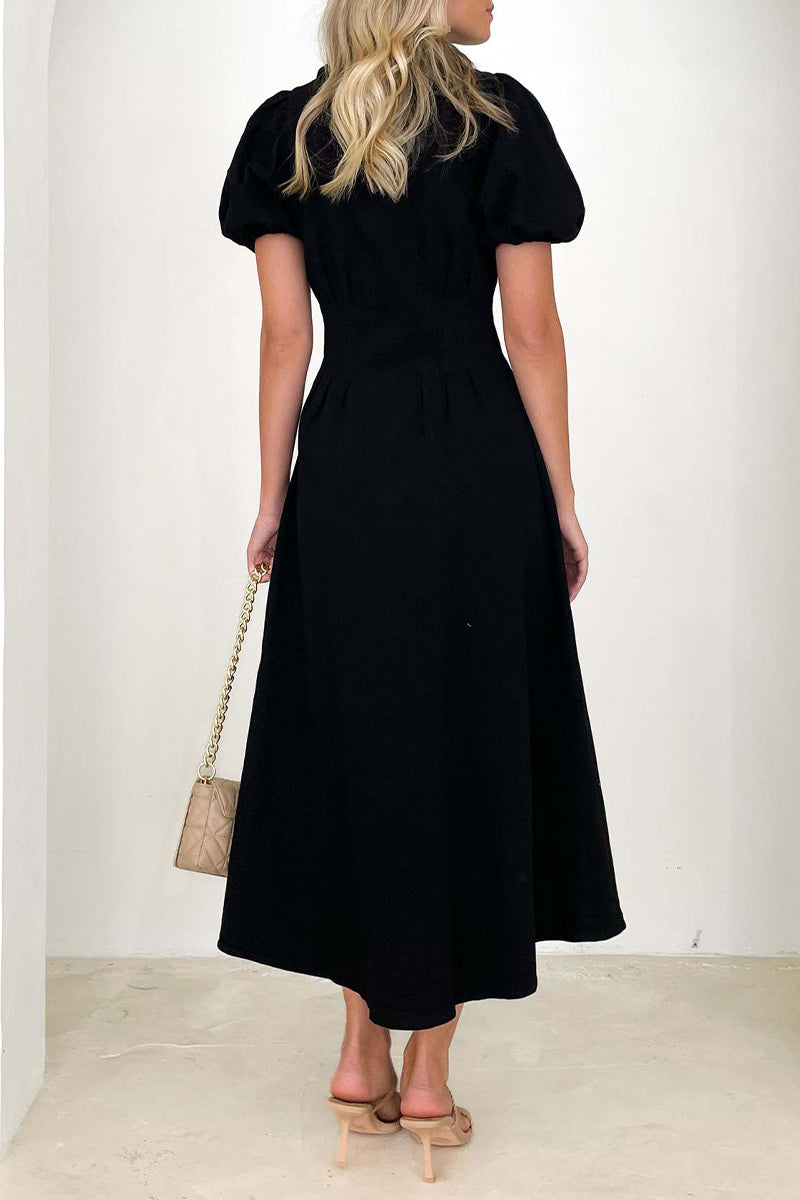 Kaynafashions - Casual Solid Buckle Turndown Collar A Line Dresses