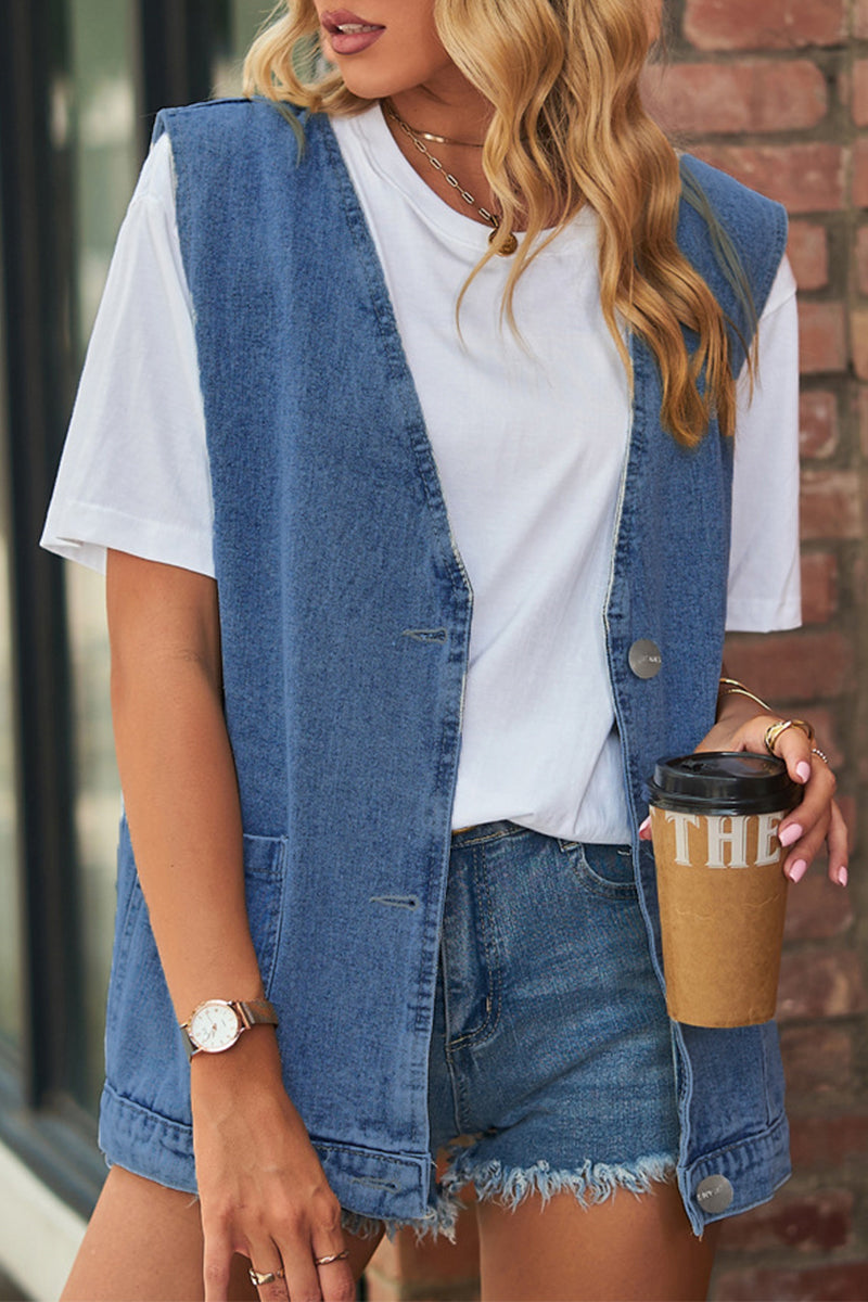 Kaynafashions - Street Simplicity Solid Pocket V Neck Tops
